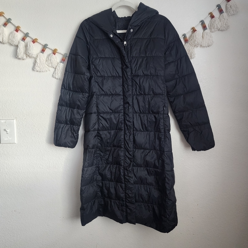 Cole Haan 40" Puffer Hooded Longline Jacket Coat Black Outdoor Winter S